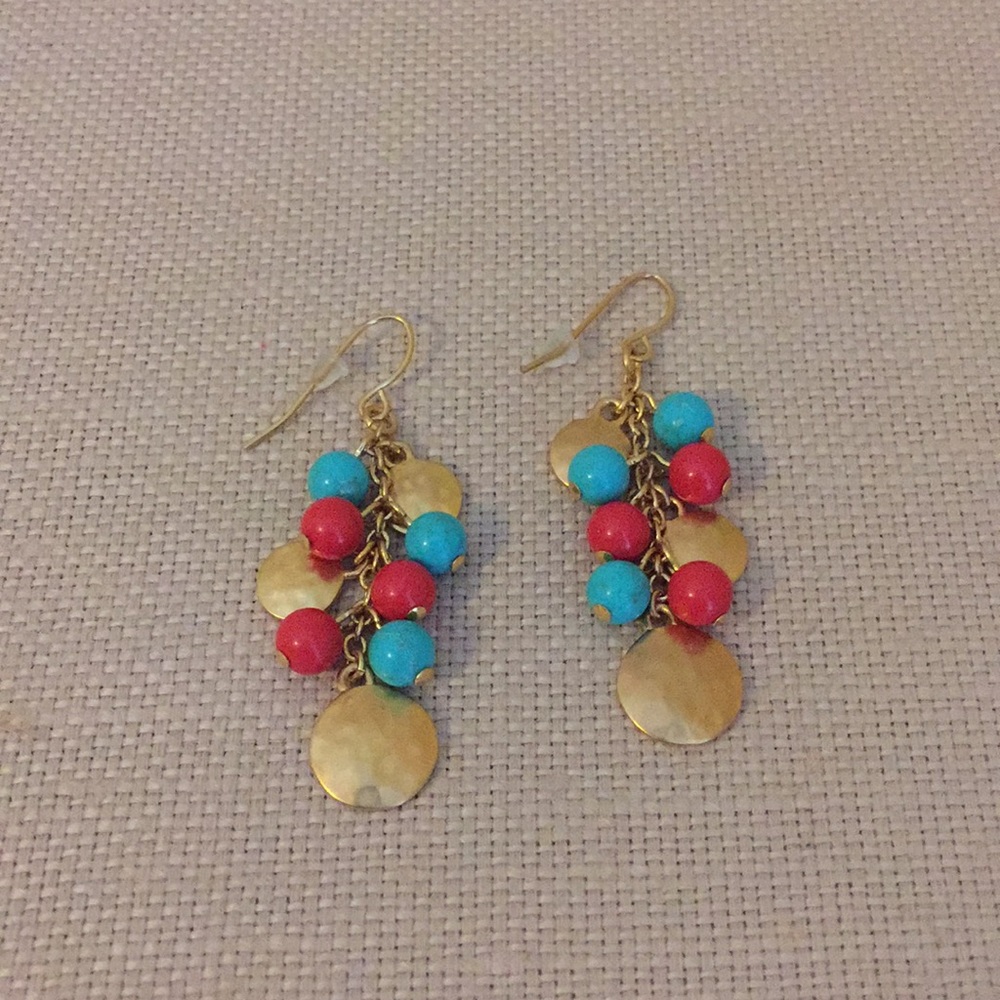 Coral & Turquoise gold tone earrings